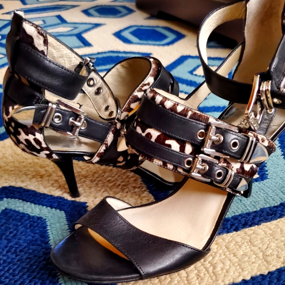 Michael Kors silver buckle haircalf heels